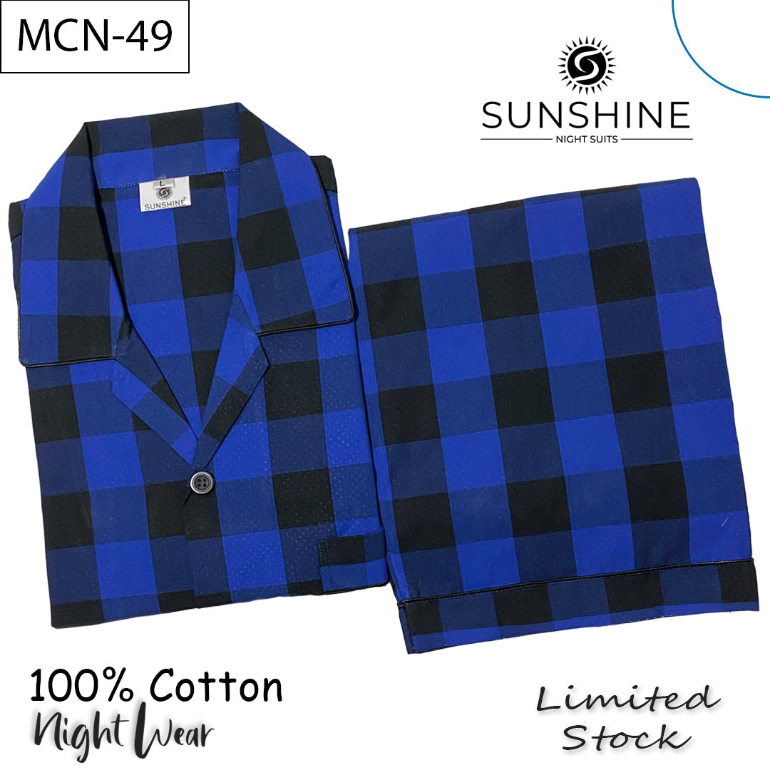 Black Blue Check Cotton Couple Night Suit Set –  CCN-49