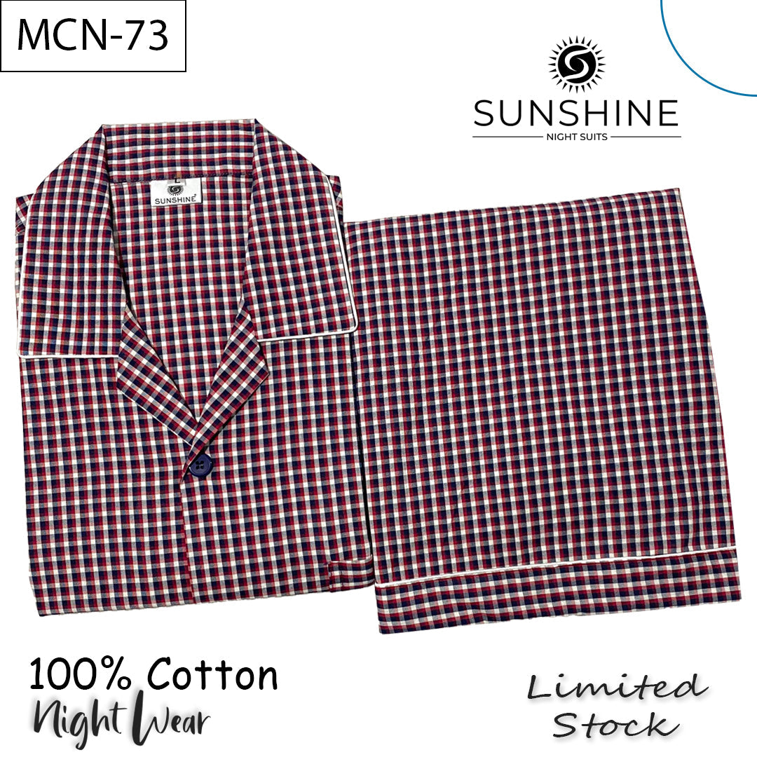 Red Blue Check 100% Cotton Night Suit – MCN-73