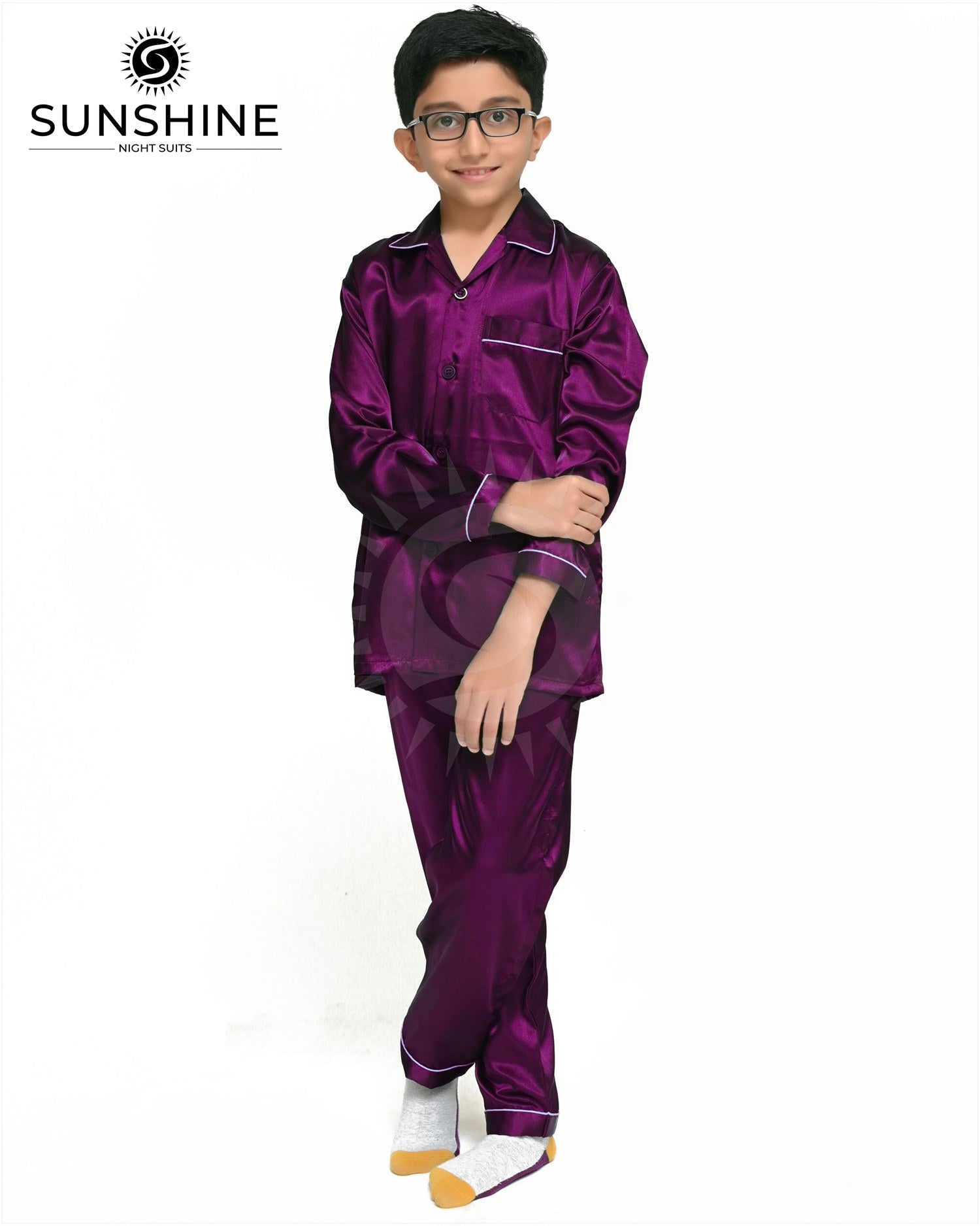 Magenta Silk Nightwear For Boys