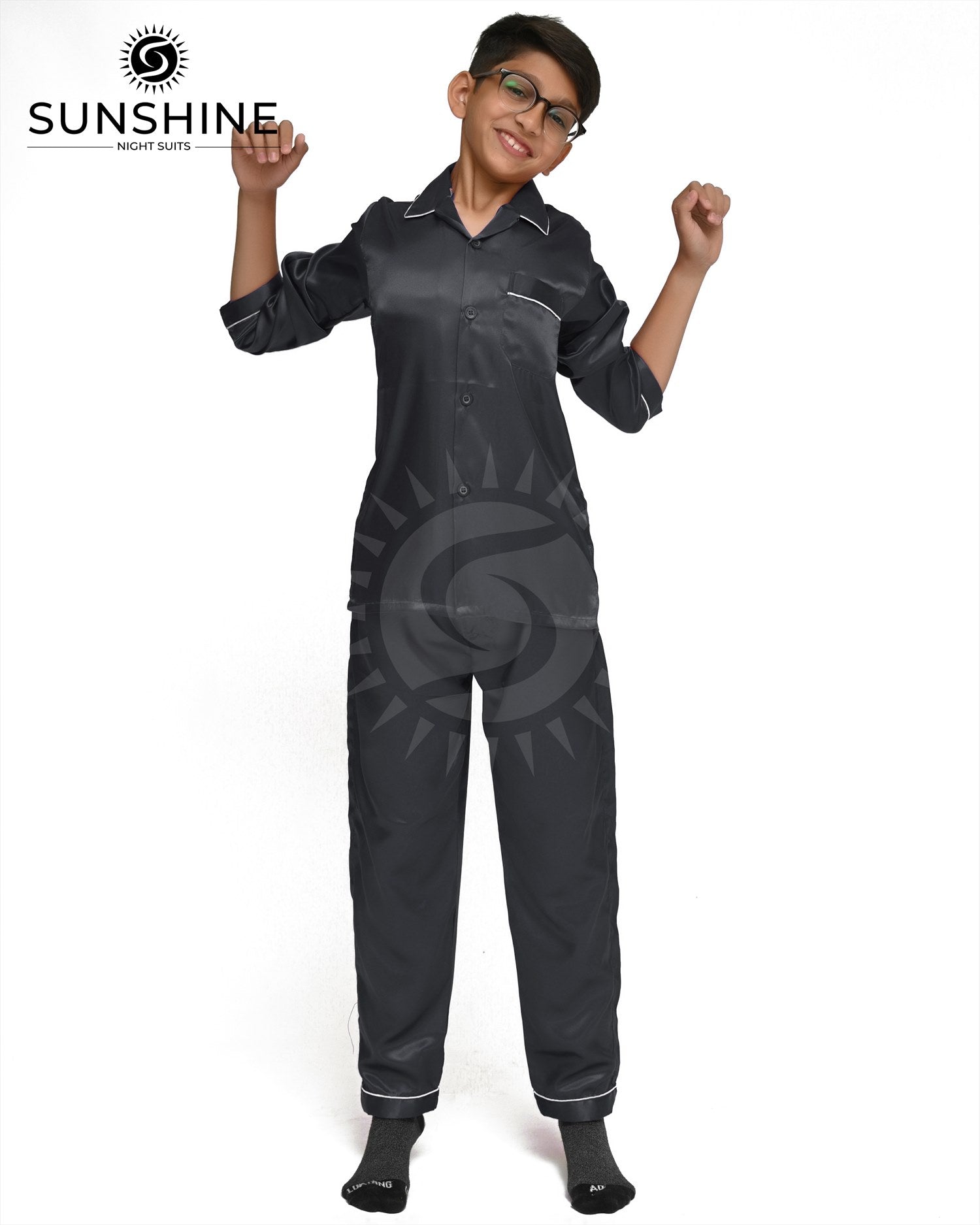 Malaysian Grey Silk Nightwear For Boys