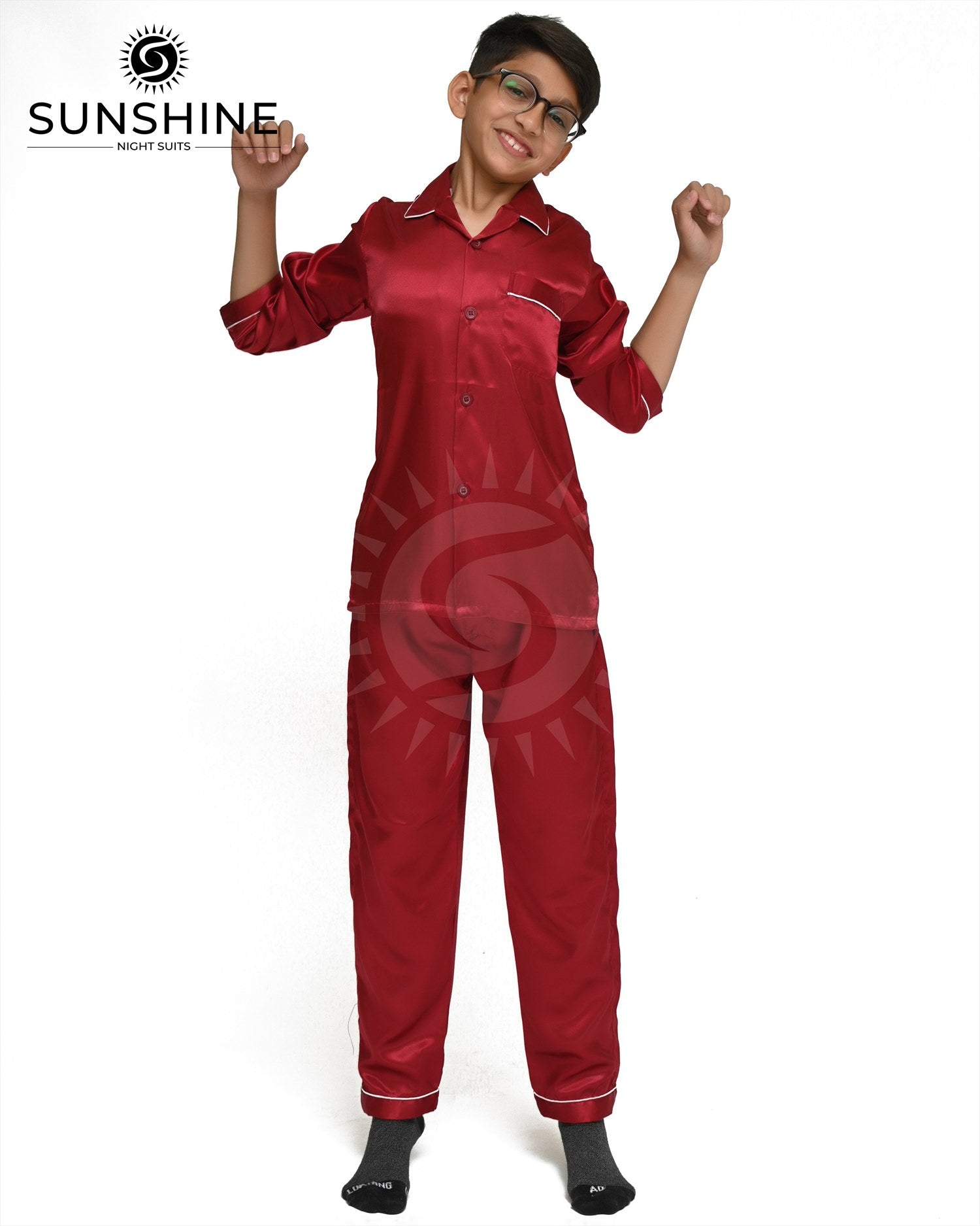 Maroon Silk Nightwear For Boys