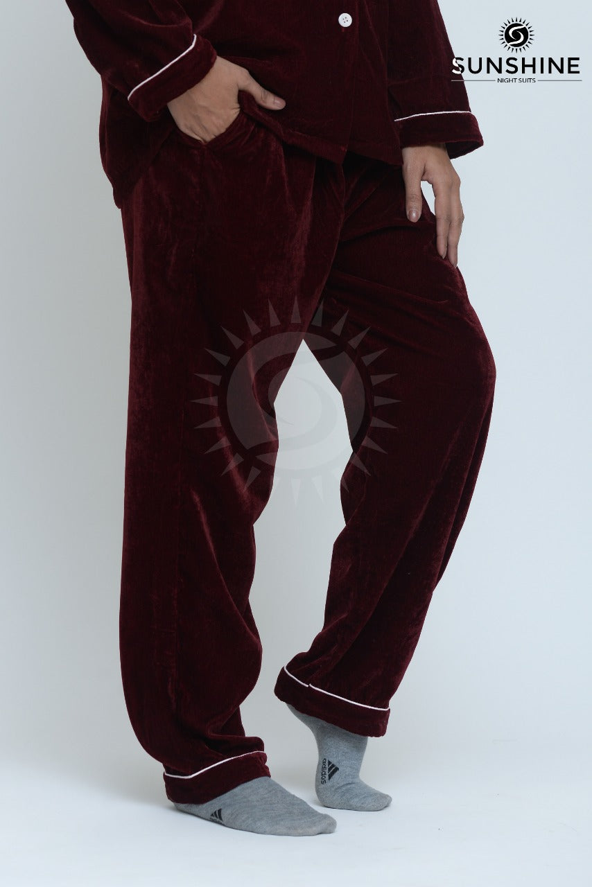 Velvet Nightwear Set For Women Maroon