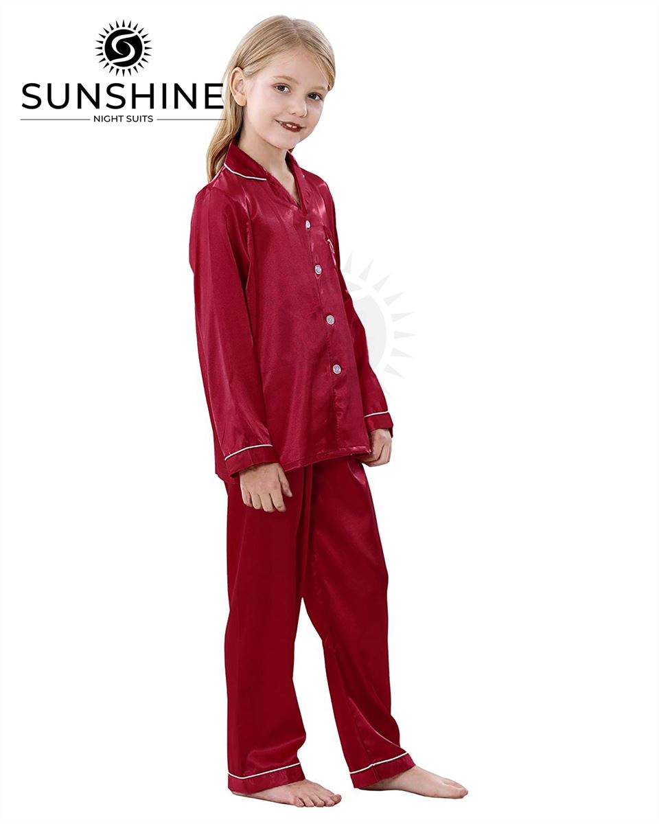 Maroon Silk Pajamas Set For Girls