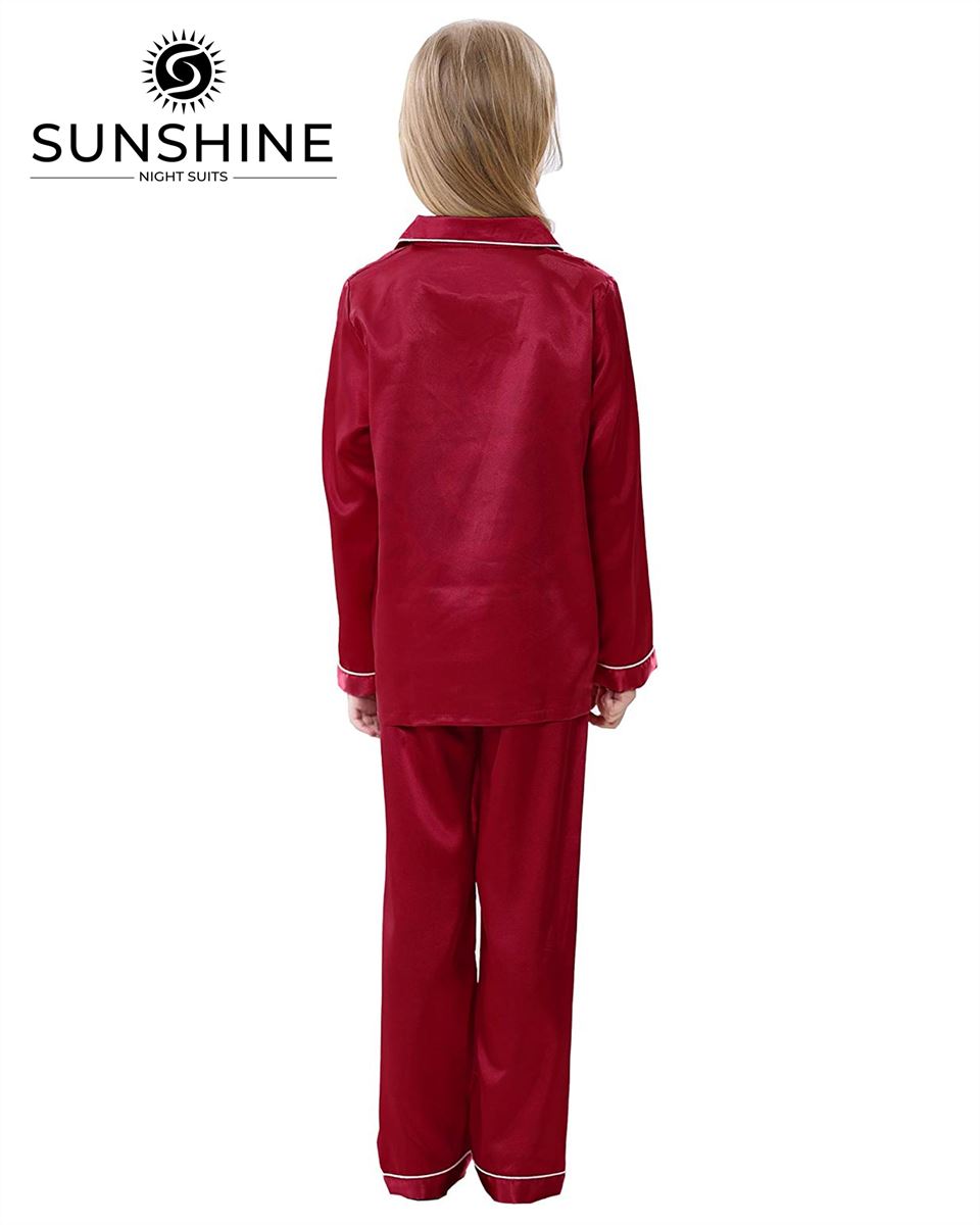 Maroon Silk Pajamas Set For Girls