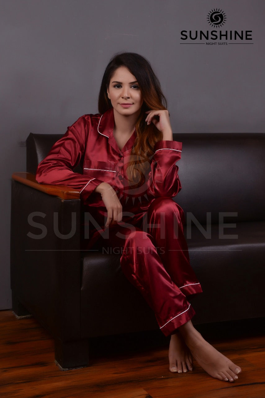 Maroon Silk Pajamas For Women