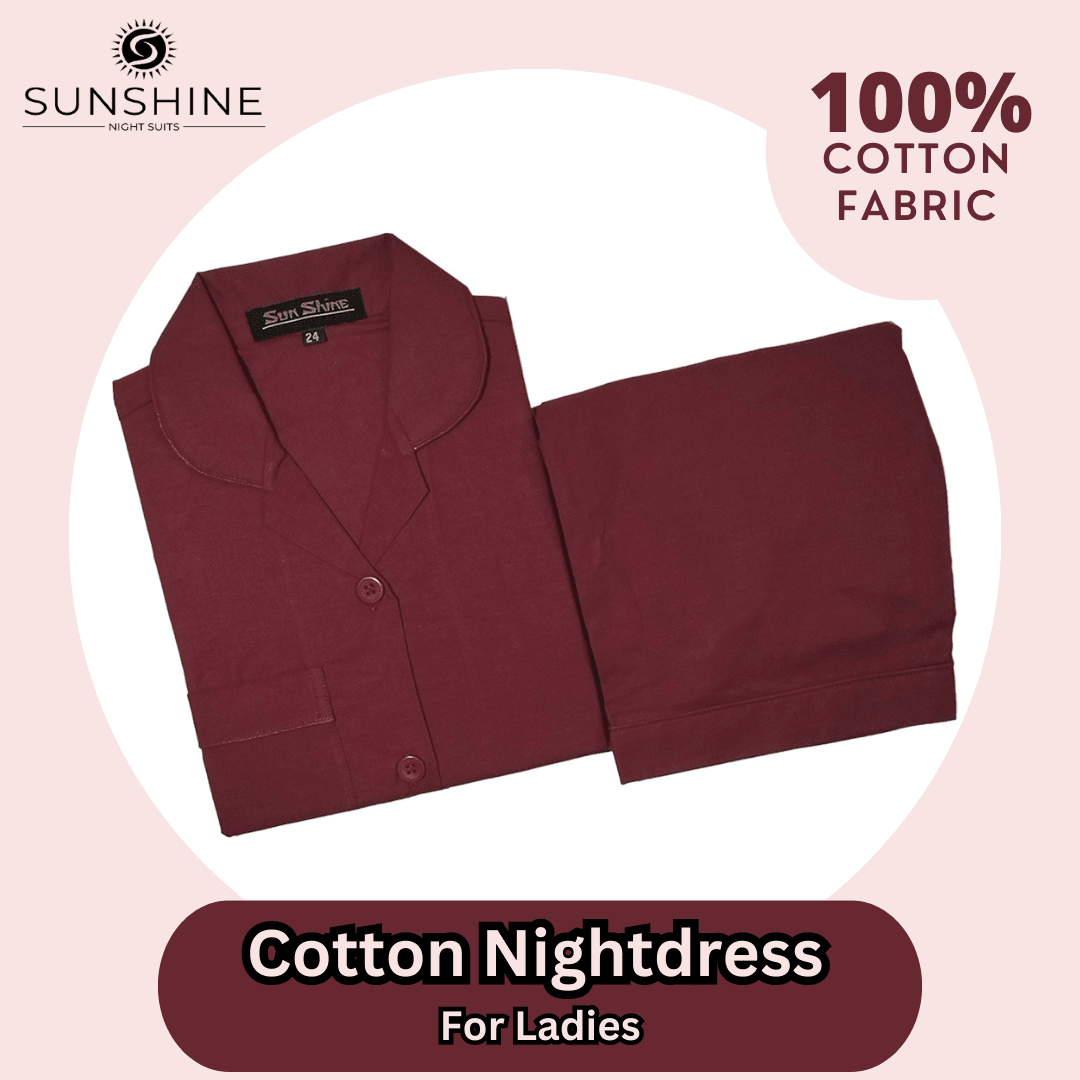Maroon Plain Cotton Nightdress Ladies