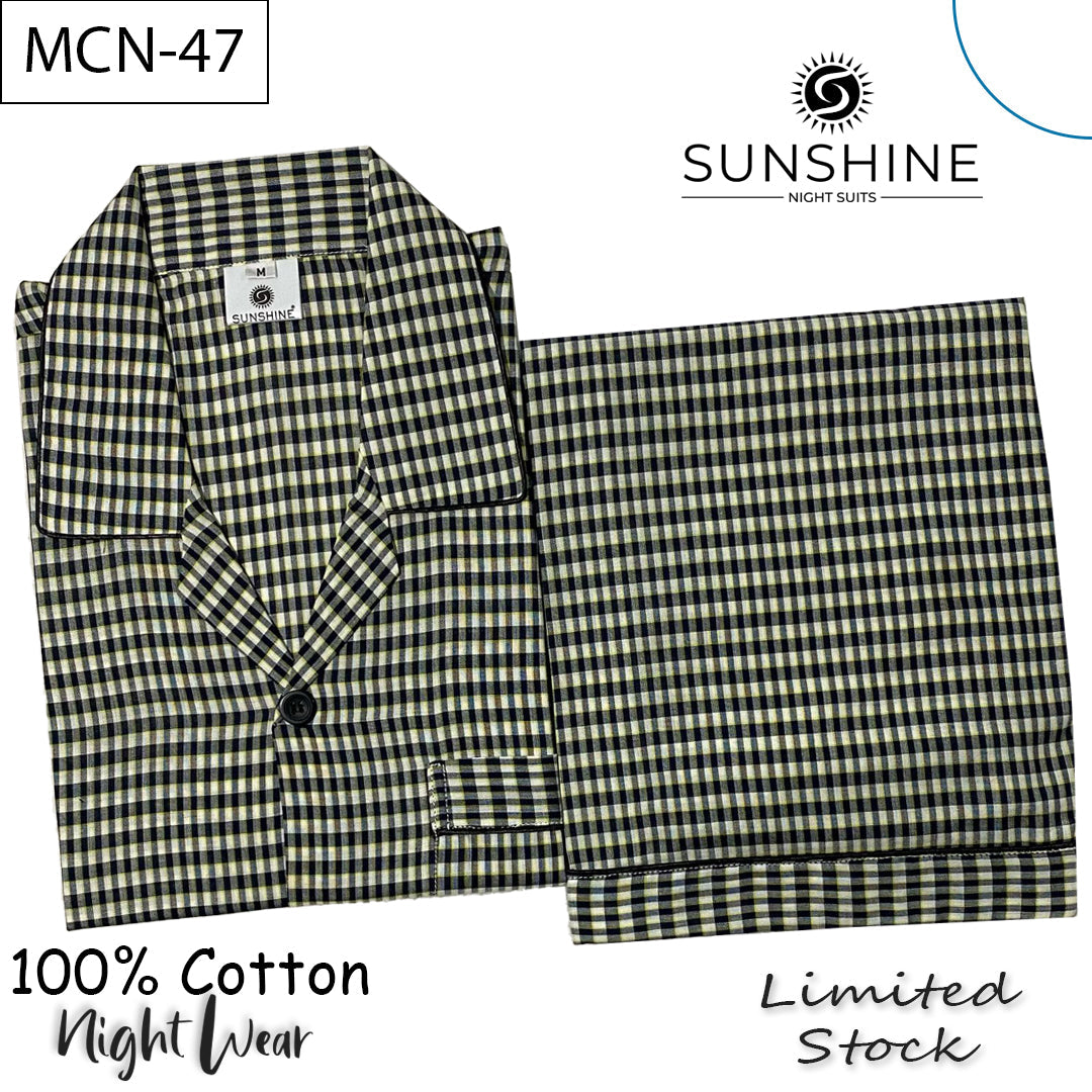 Black Yellow Check 100% Cotton Night Suit – MCN-47