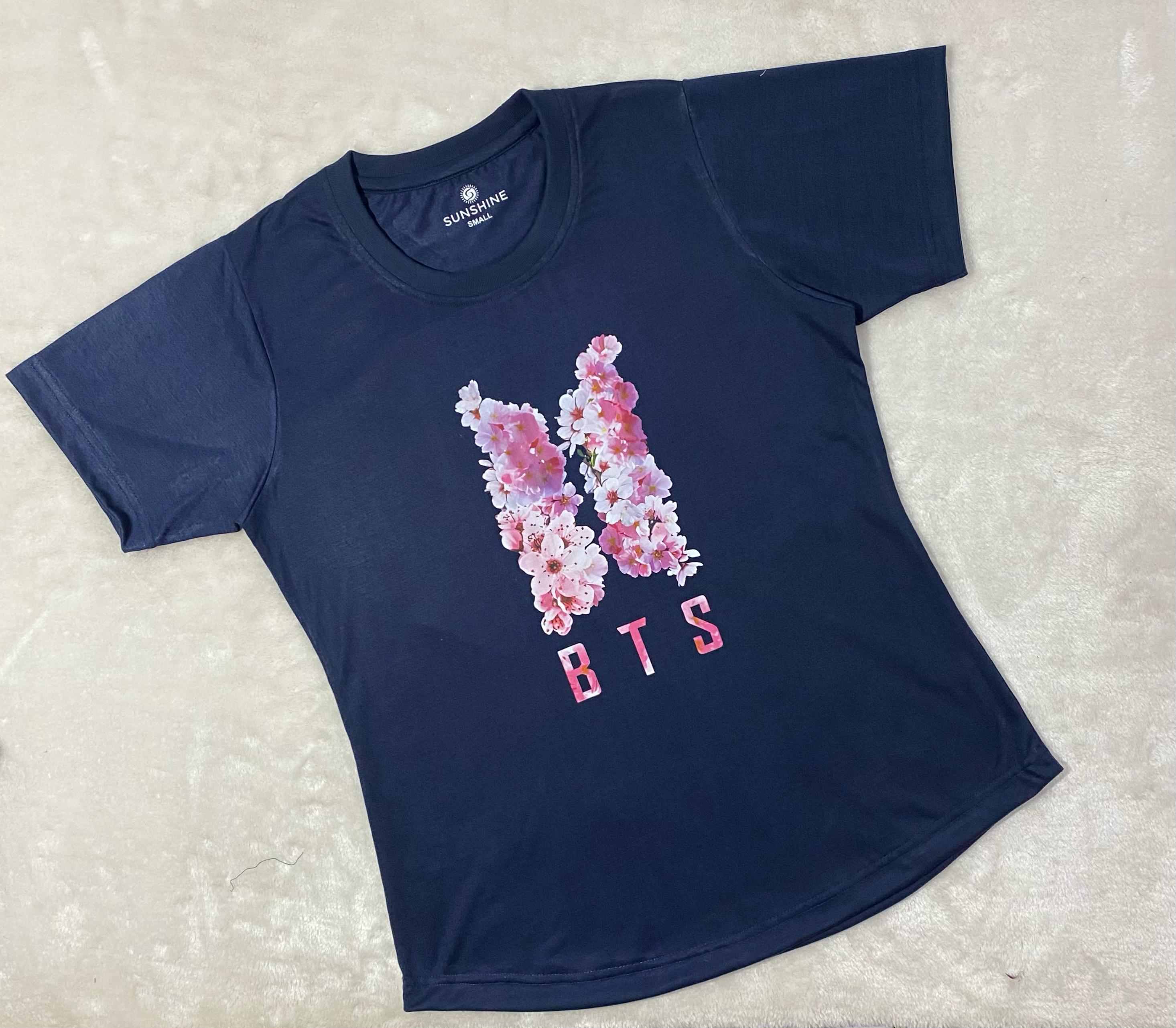 Navy Blue BTS Print T-Shirt Pajama Set For Ladies PJ-05