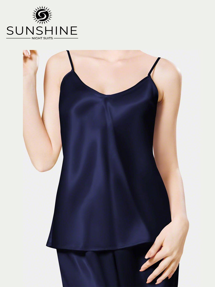 Silk Cami Pajama Set for Women | Navy Blue