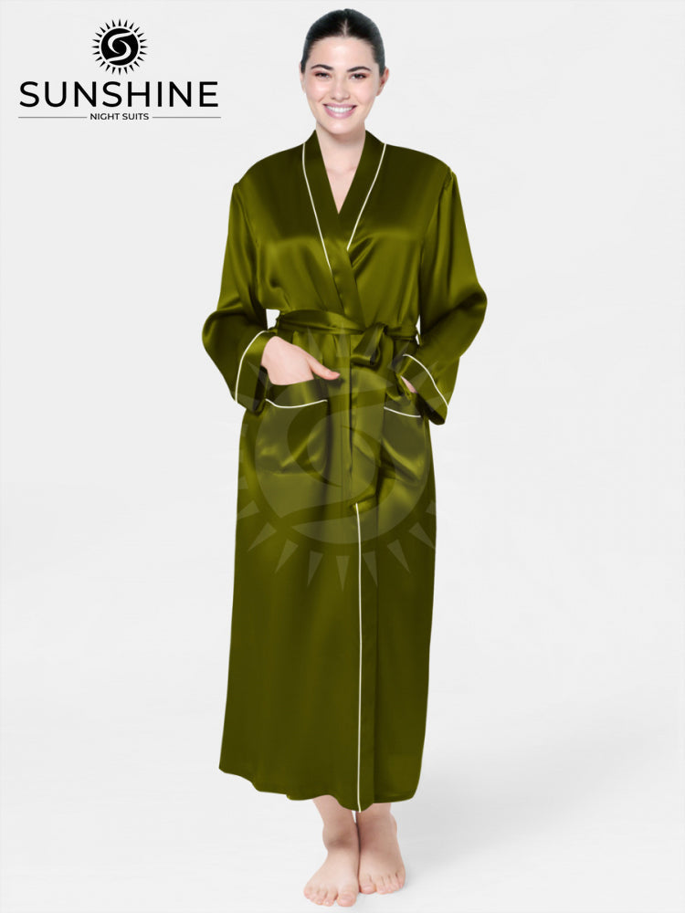 Long Mulberry Silk Gown Olive