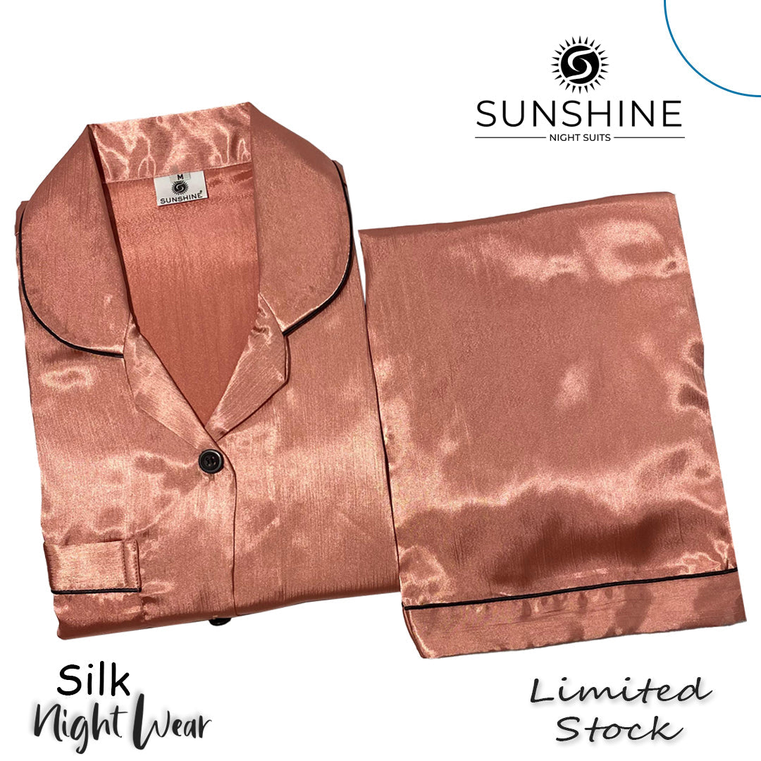 Peach Crinkle Silk Pajamas For Women