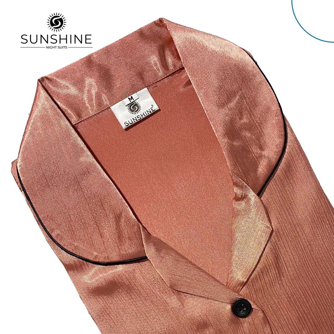 Peach Crinkle Silk Pajamas For Women