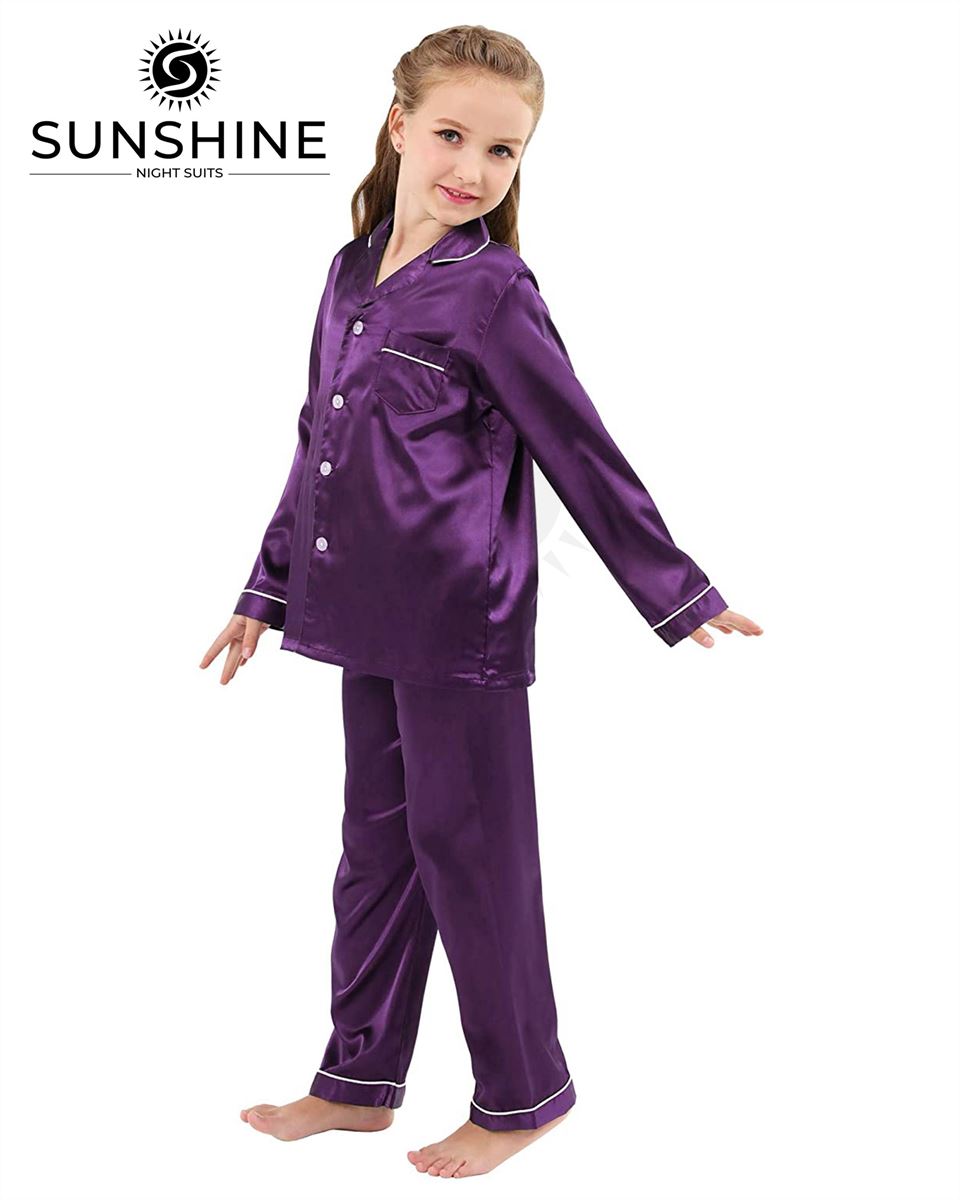 Purple Silk Pajamas Set For Girls