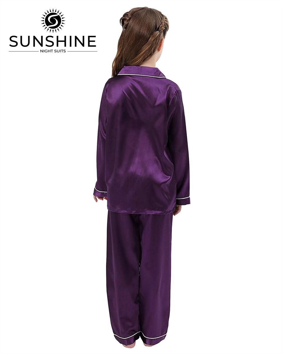 Purple Silk Pajamas Set For Girls
