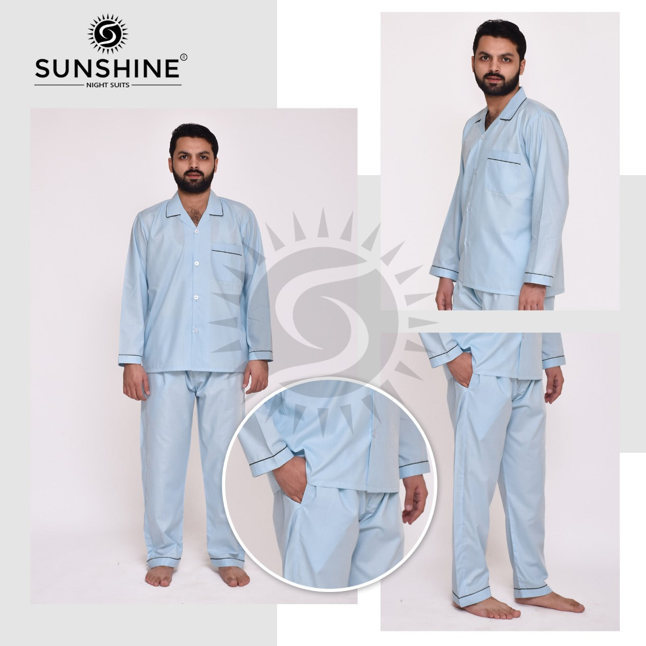Powder Blue Plain Nightsuit For Men – MN-805