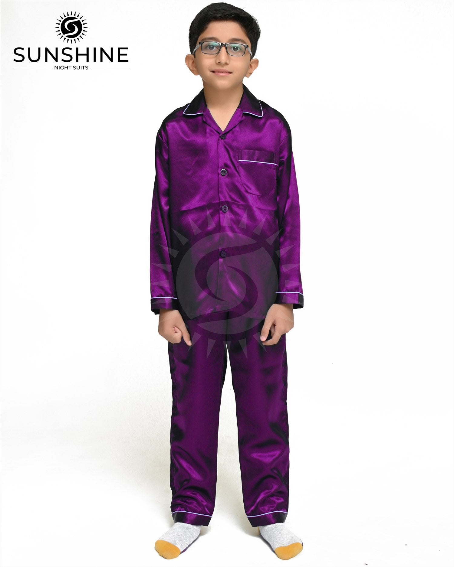 Purple Silk Nightwear For Boys