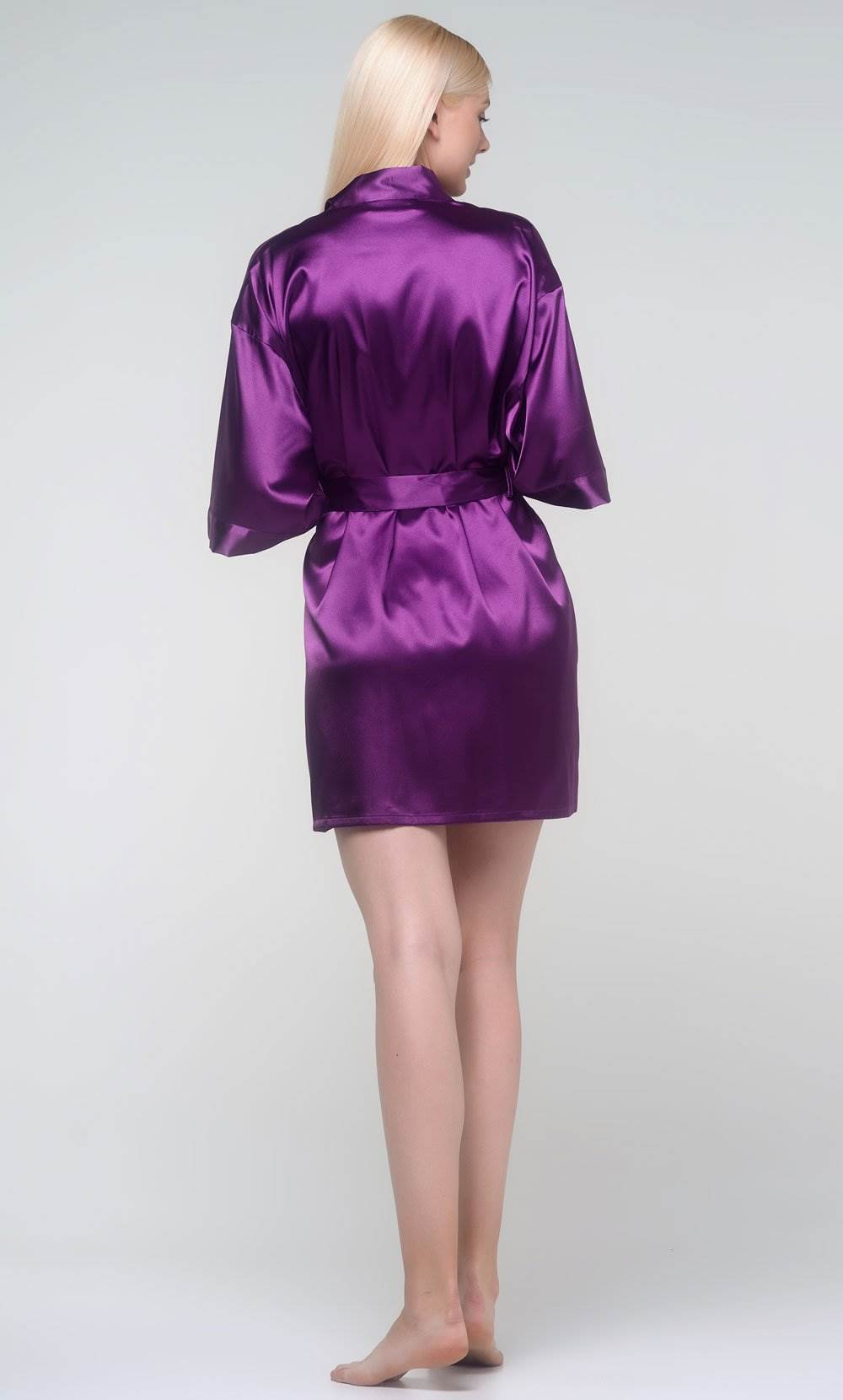 Magenta Silk Satin Kimono Short Robe