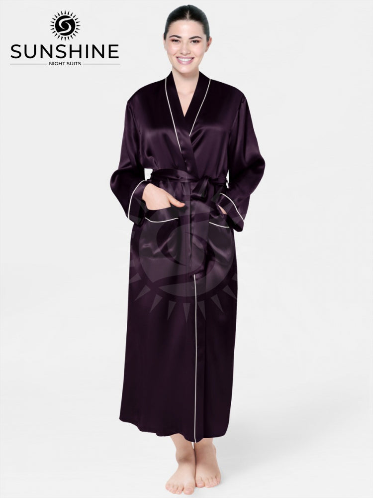 Long Mulberry Silk Robe Purple