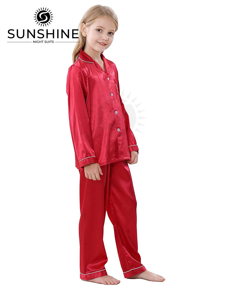 Red Silk Pajamas Set For Girls