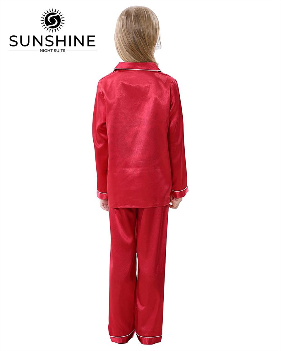 Red Silk Pajamas Set For Girls