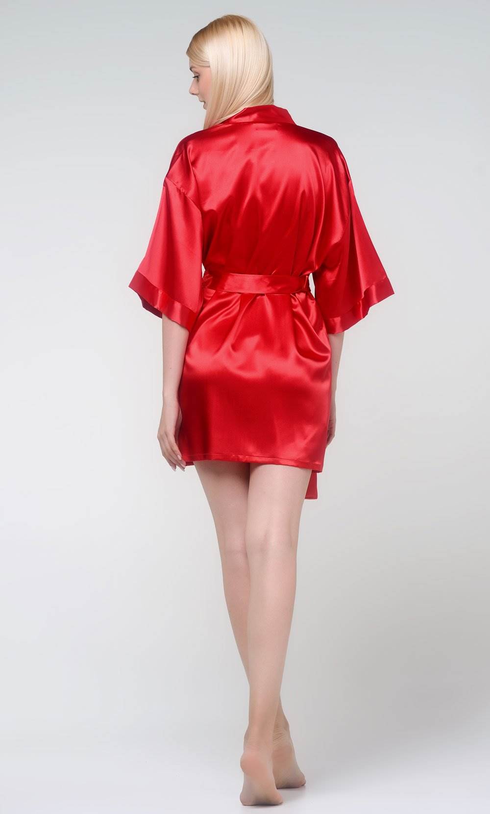 Red Silky Satin Kimono Short Robe