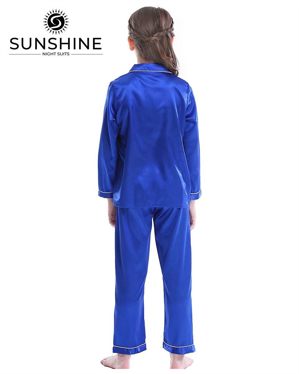 Royal Blue Silk Pajamas Set For Girls