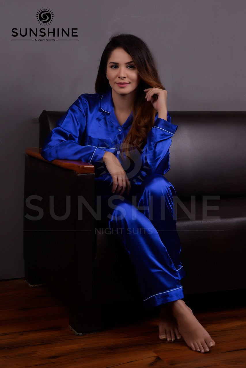 Royal blue Silk Pajamas For Women