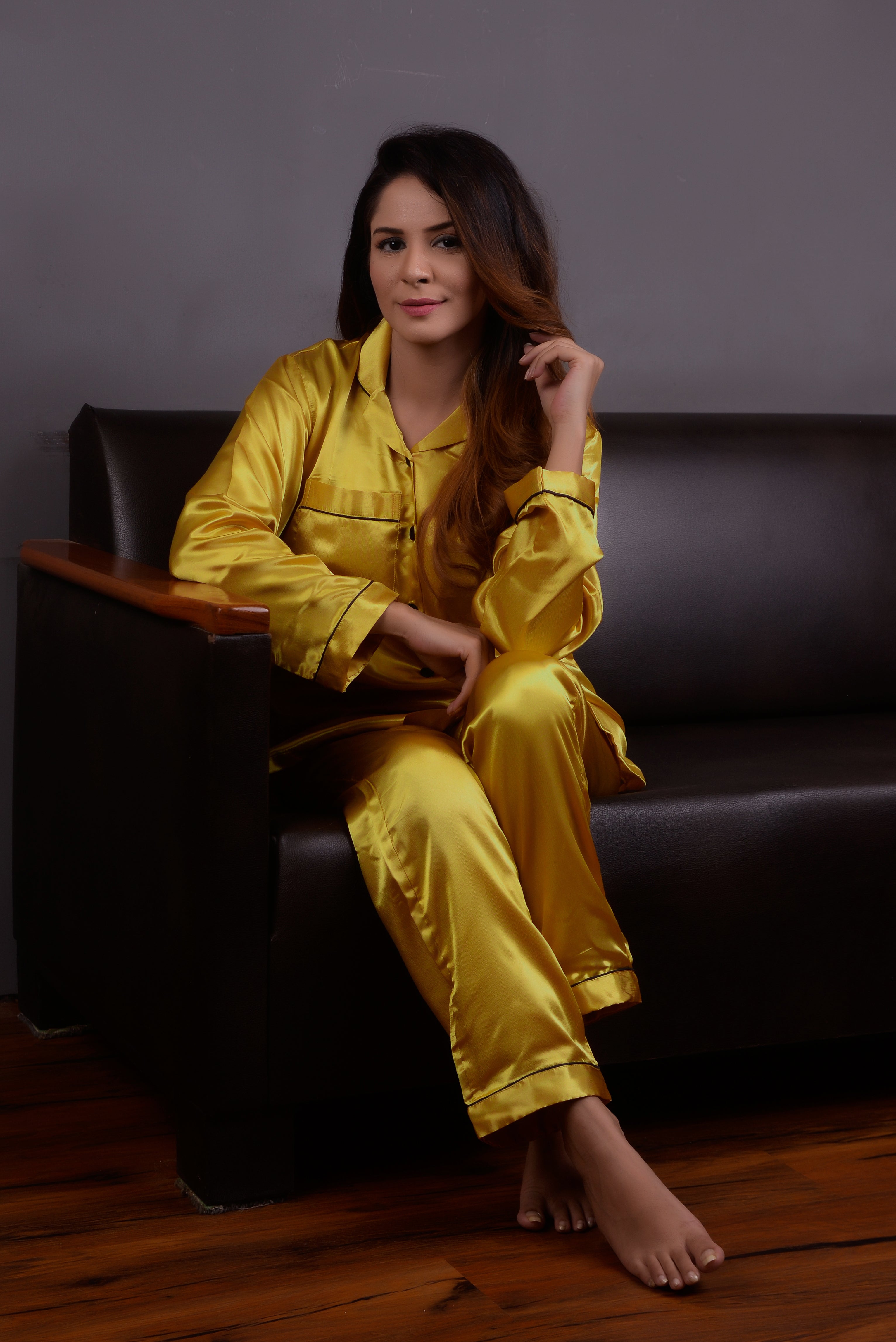 Golden Silk Couple Nightwear Set – Luxurious & Romantic