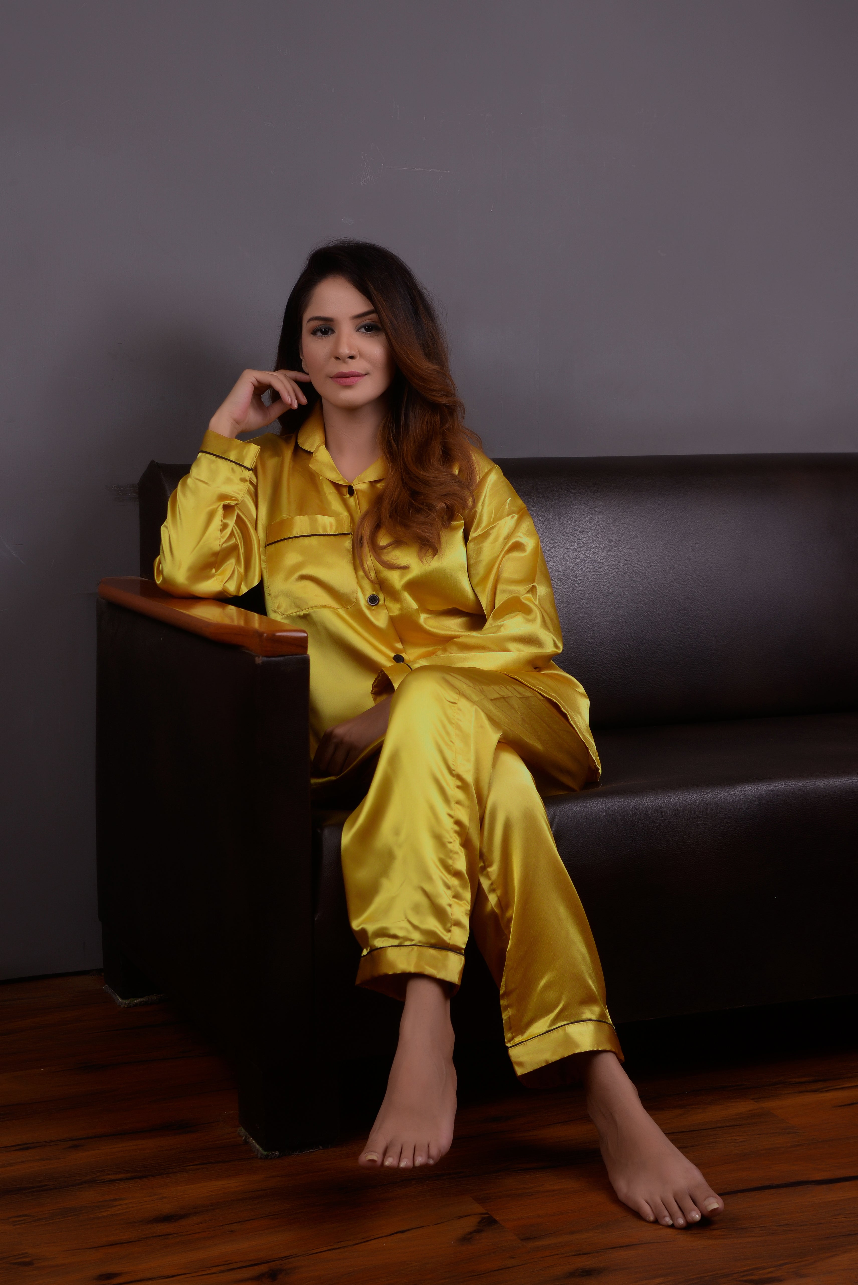 Golden Silk Couple Nightwear Set – Luxurious & Romantic