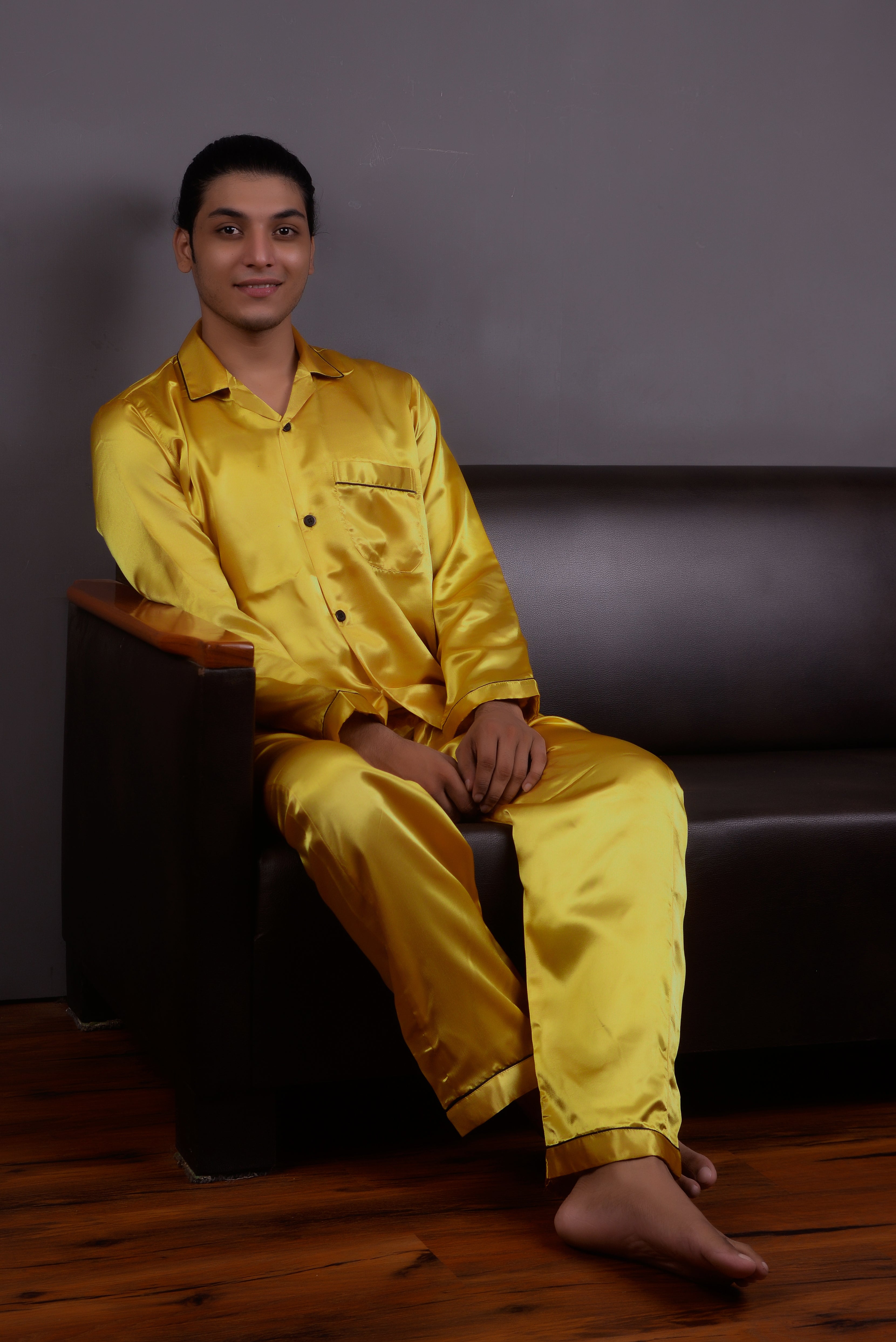 Golden Silk Couple Nightwear Set – Luxurious & Romantic