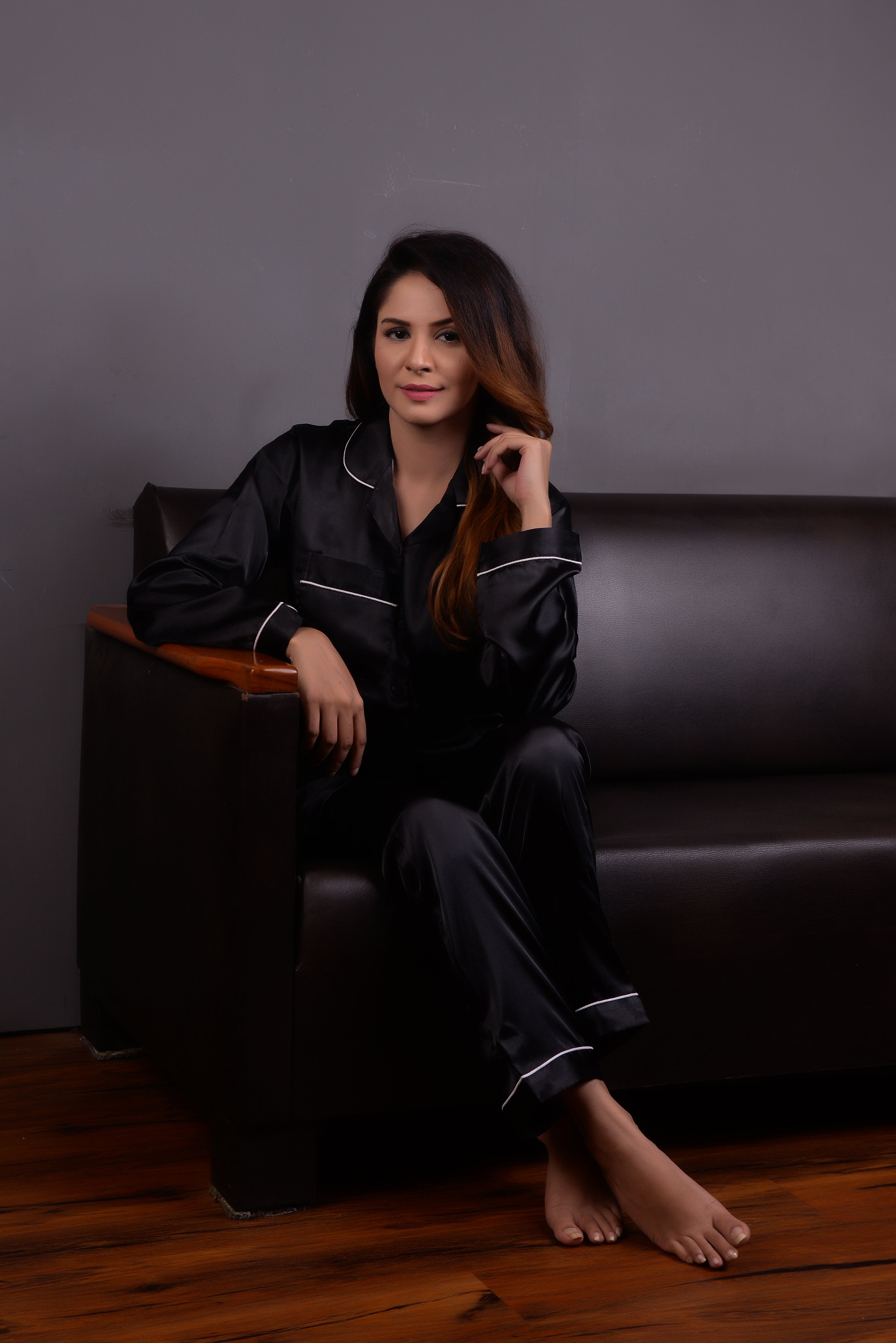 Black Silk Couple Nightwear Set – Luxurious & Romantic