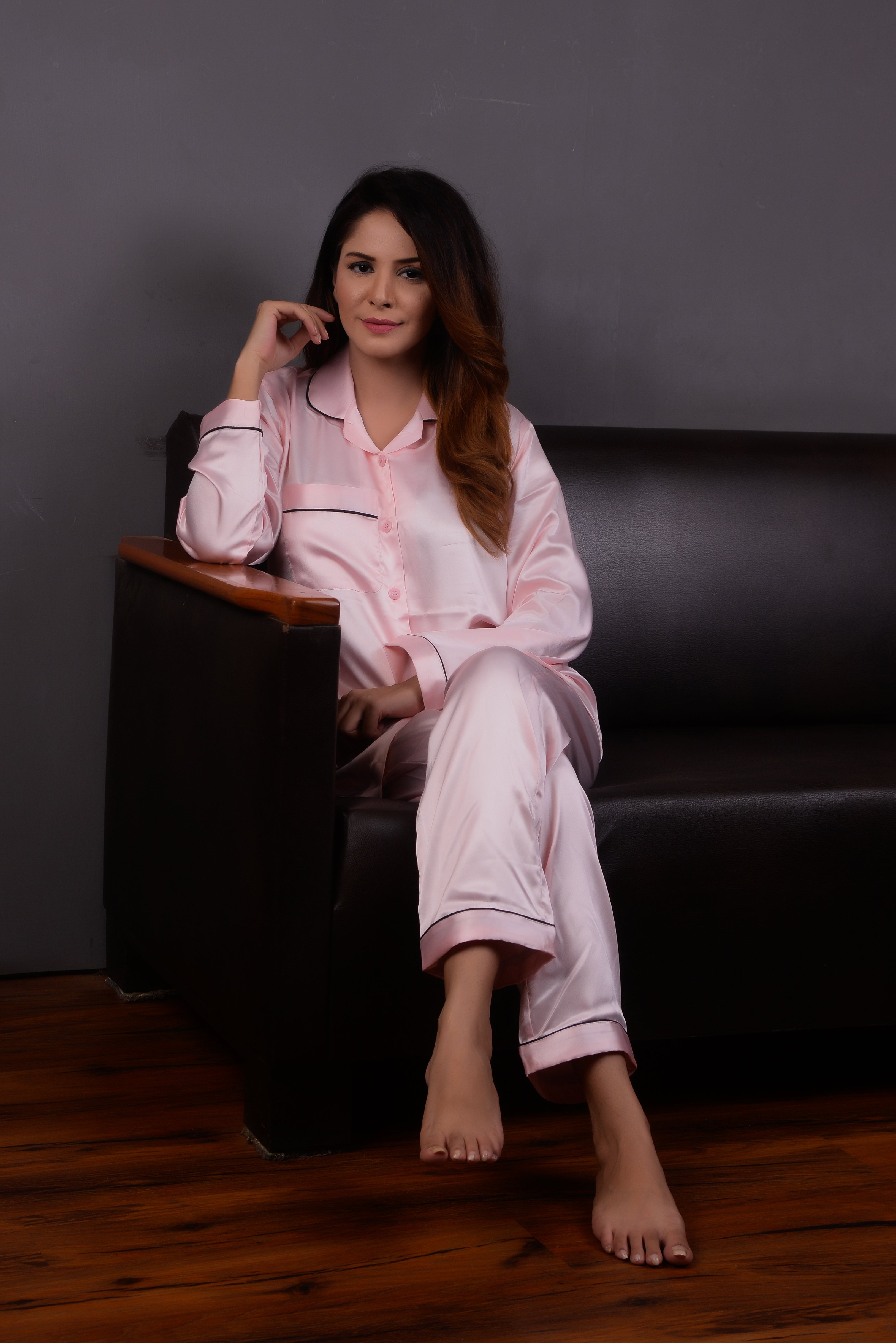 Light Pink Silk Couple Nightwear Set – Luxurious & Romantic
