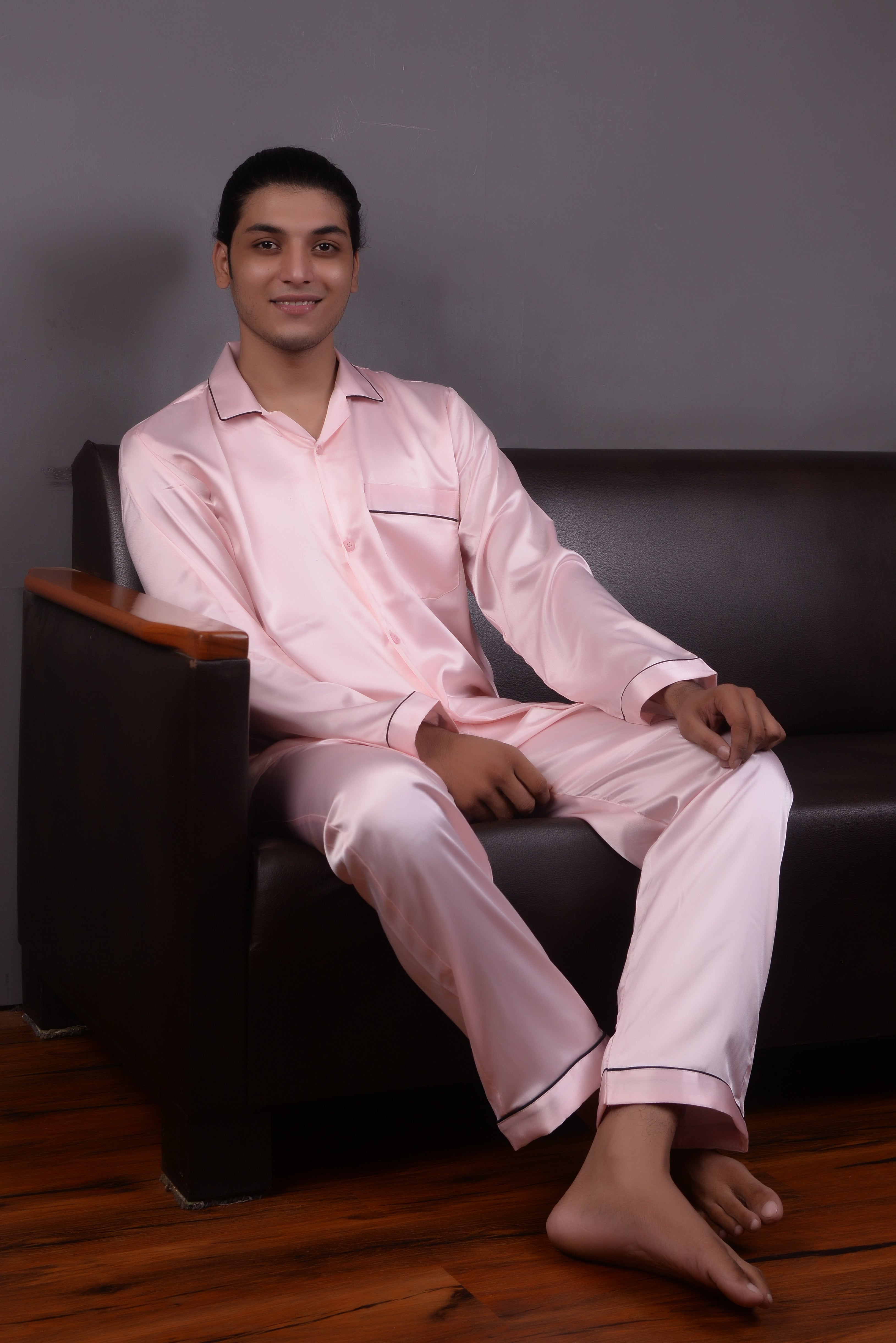 Light Pink Silk Couple Nightwear Set – Luxurious & Romantic