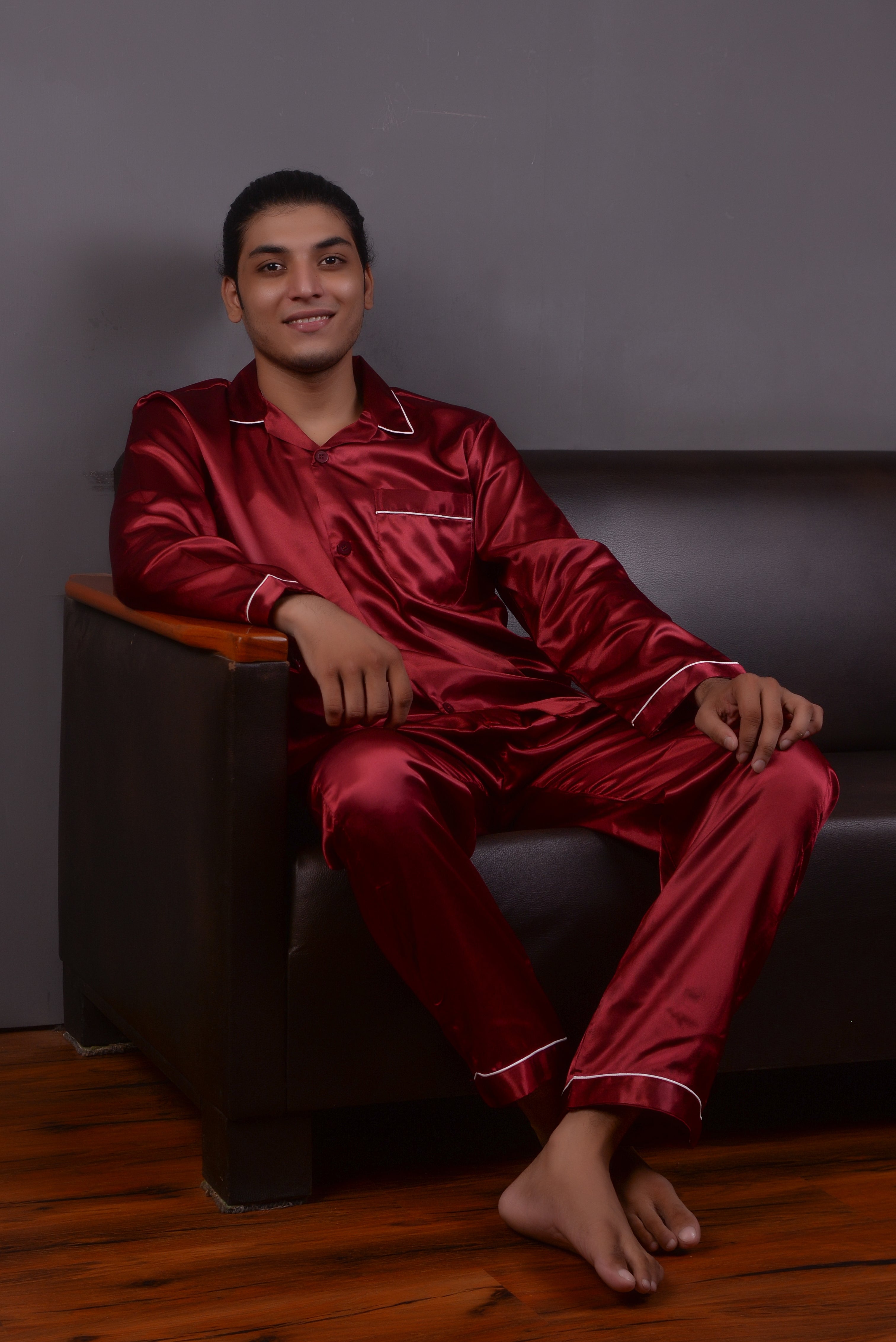 Maroon Silk Couple Nightwear Set – Luxurious & Romantic