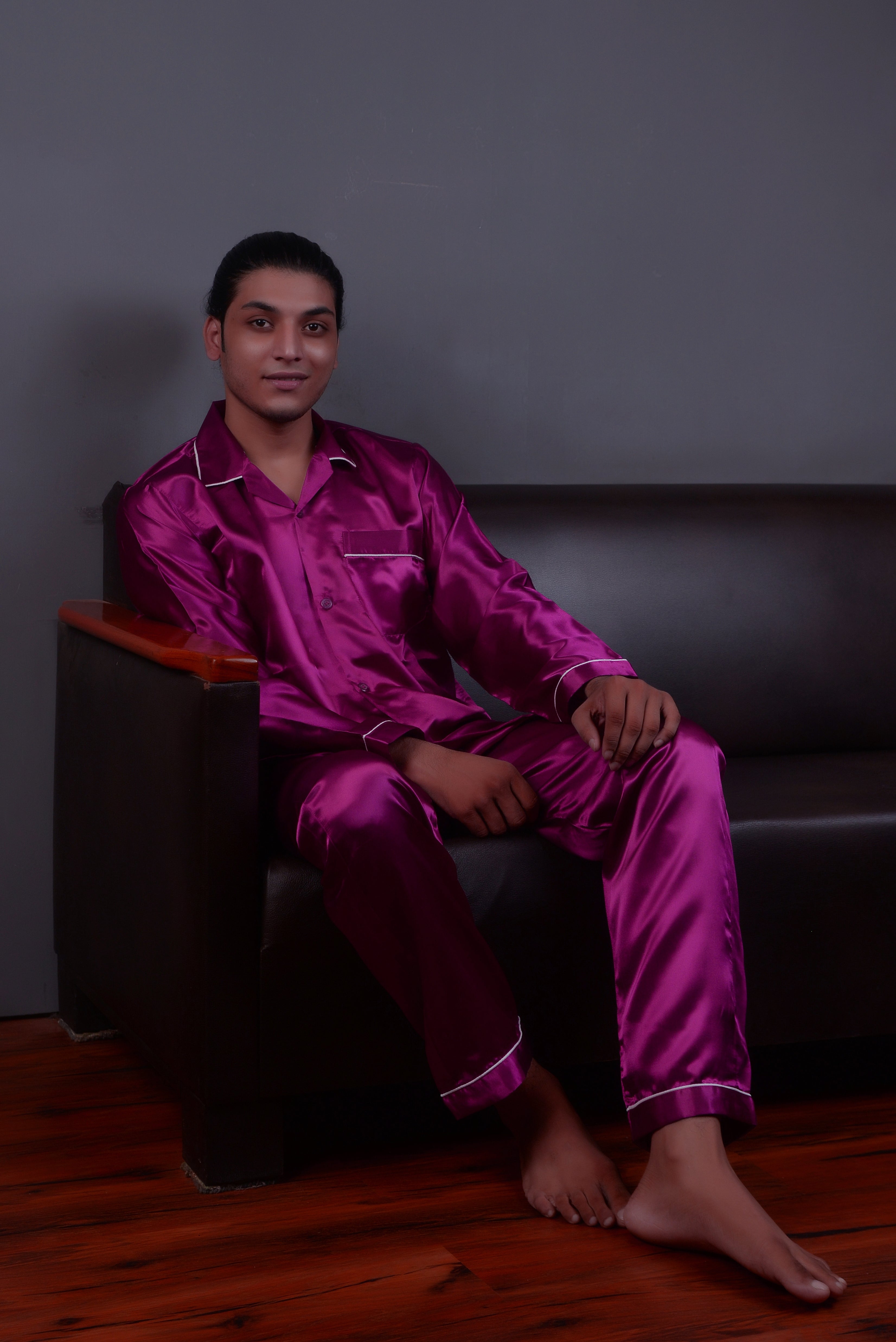 Magenta Silk Couple Nightwear Set – Luxurious & Romantic