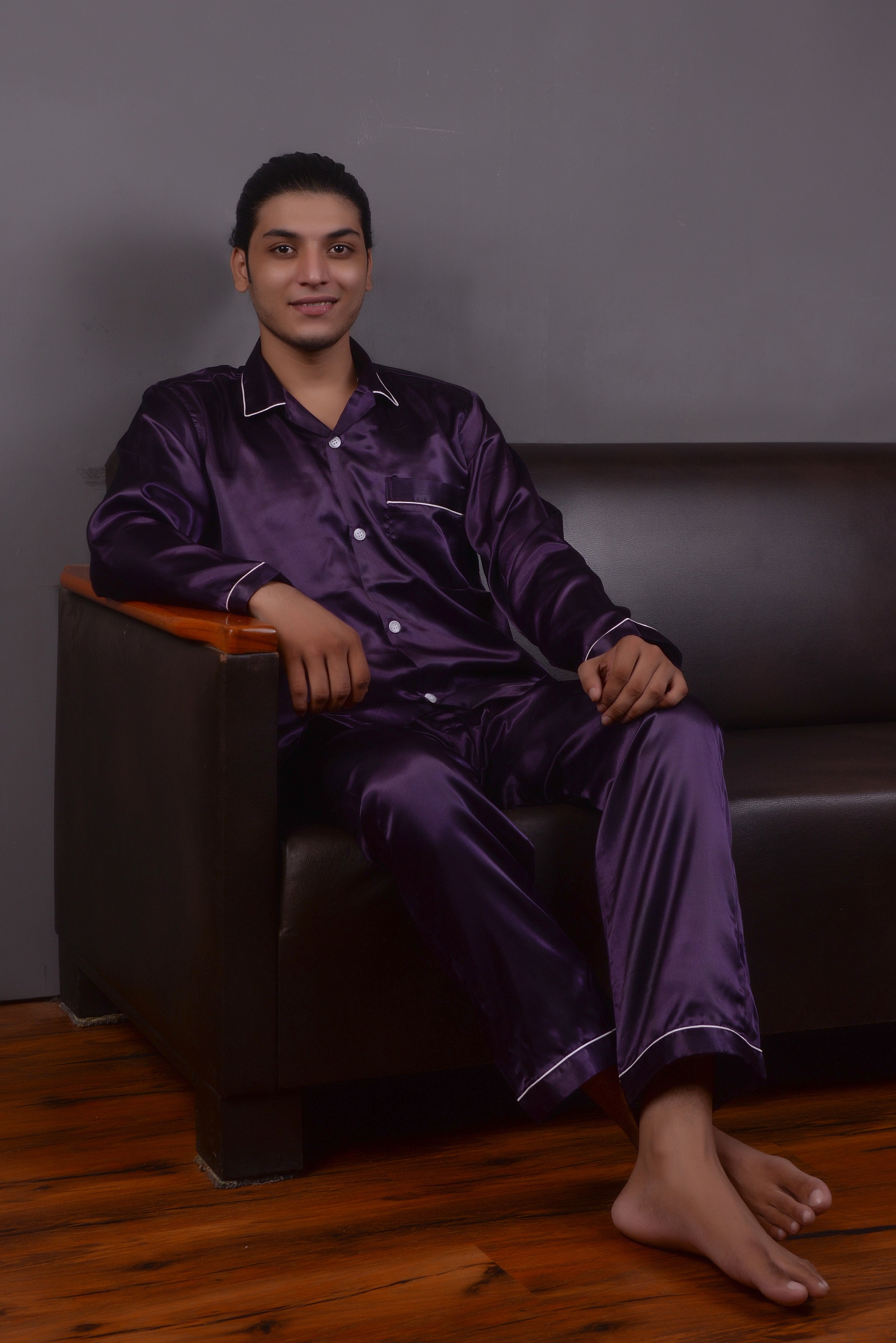 Purple Silk Couple Nightwear Set – Luxurious & Romantic