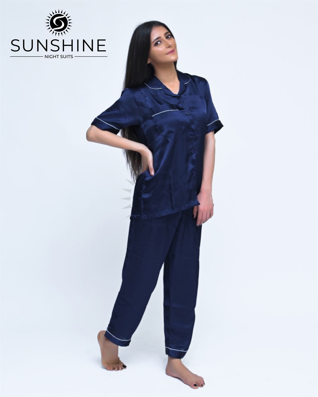 Navy Blue Shamoz Silk Nightdress for Women