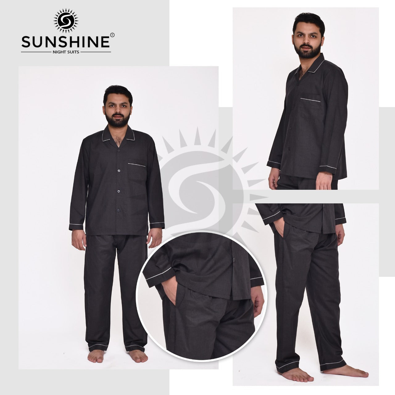 Shadow Grey Plain Nightsuit For Men – MN-805