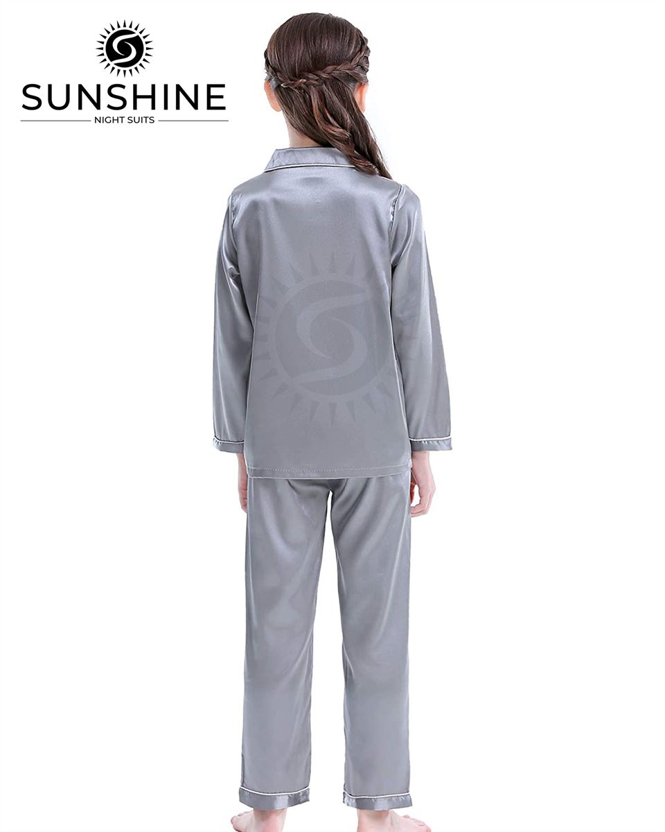 Silver Grey Silk Pajamas Set For Girls