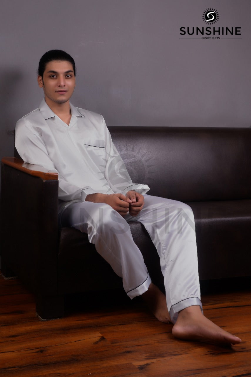Silver Grey Silk Nightdress For Men