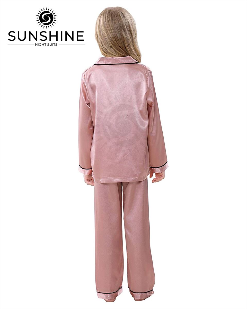 T-Pink Silk Pajamas Set For Girls