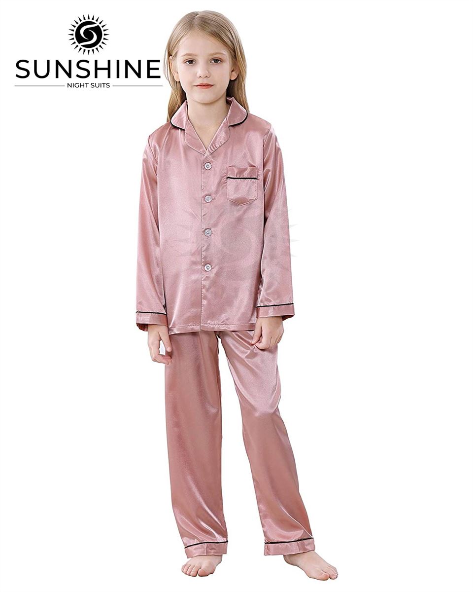 T-Pink Silk Pajamas Set For Girls