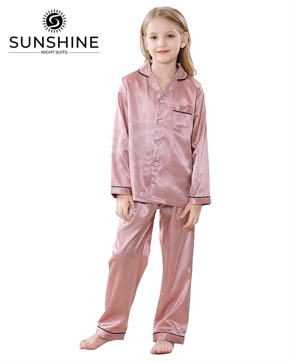 T-Pink Silk Pajamas Set For Girls