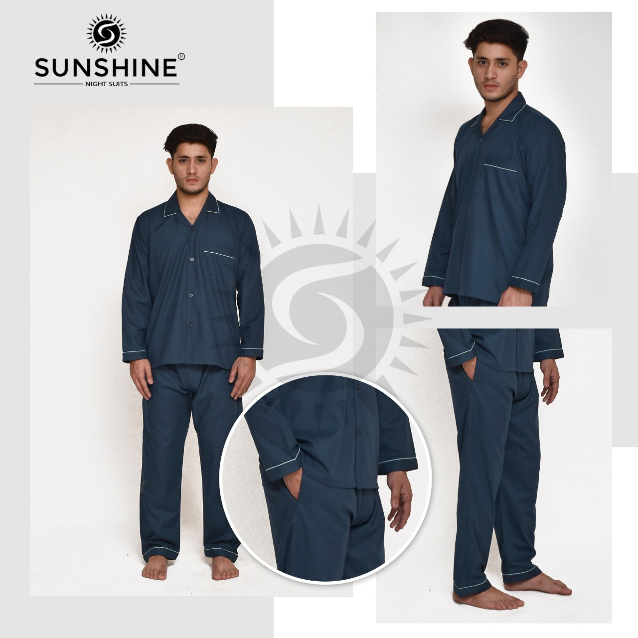 Teal Plain Nightsuit For Men – MN-805