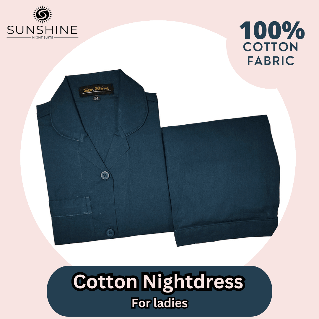 Teal Plain Cotton Nightdress Ladies