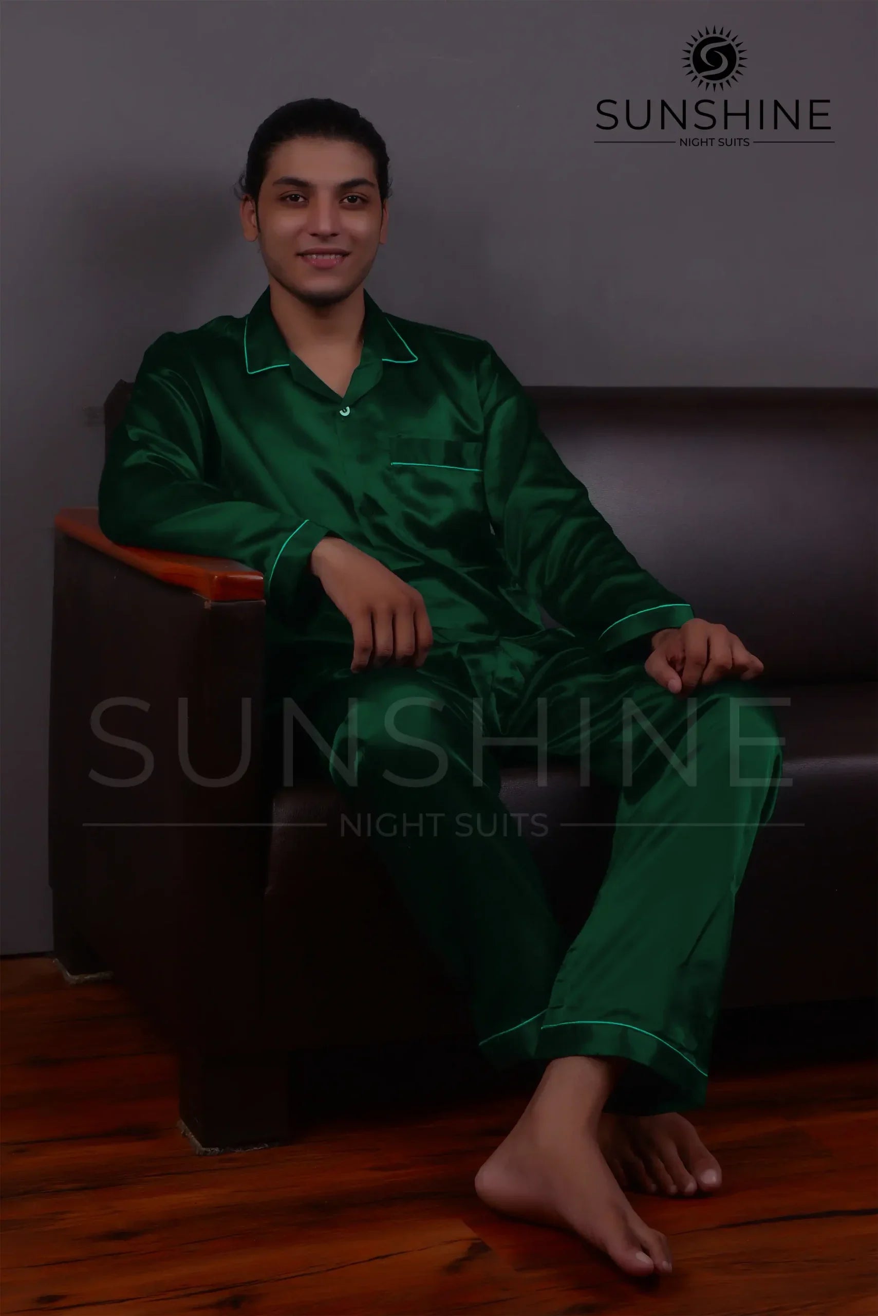 Dark Green Silk Nightdress For Men
