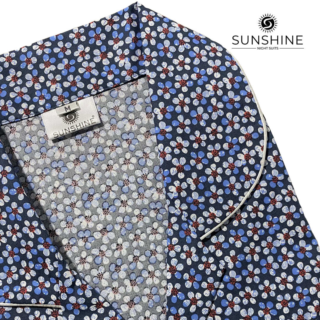 Navy Blue Daisy Printed 100% Cotton Nightdress Ladies – WCN-04