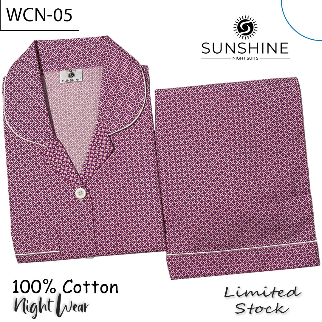 Pink Geometric Printed 100% Cotton Nightdress Ladies – WCN-05