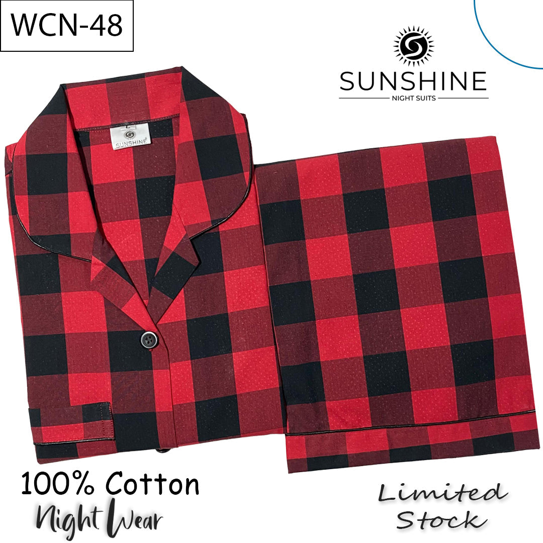Black Red Check Cotton Couple Night Suit Set –  CCN-48