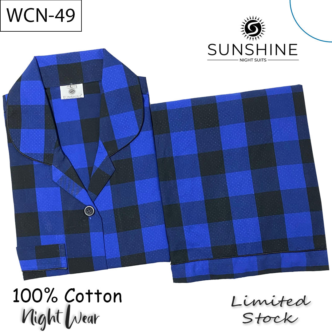 Black Blue Check Cotton Couple Night Suit Set –  CCN-49